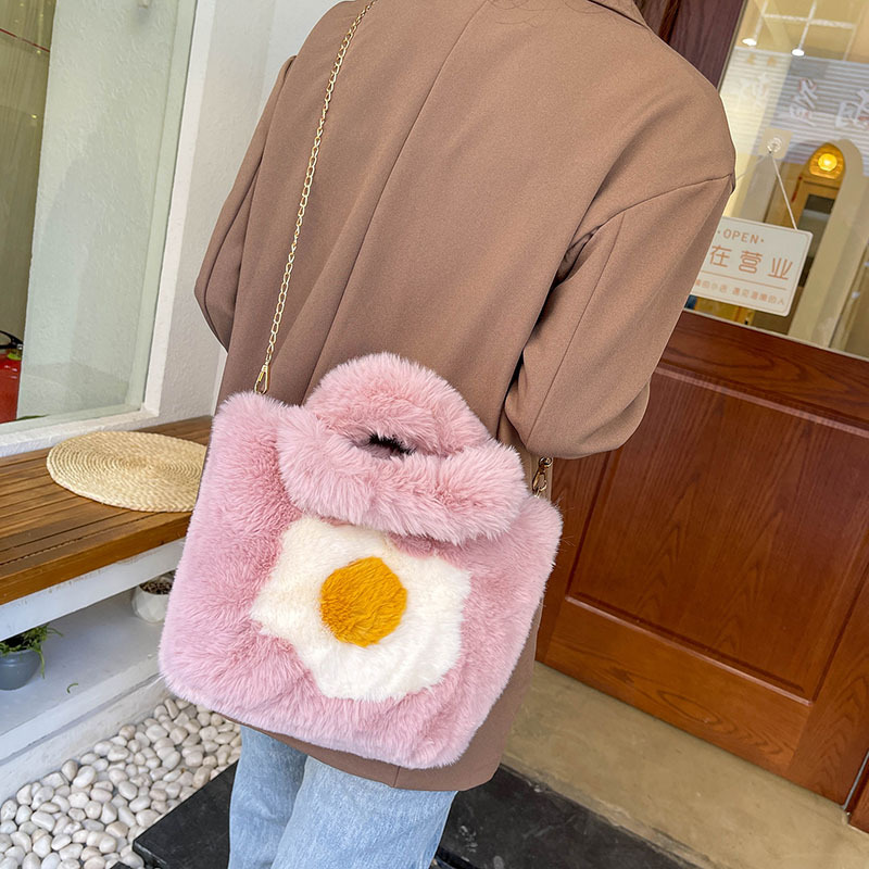 New autumn and winter plush handbag, fried egg flower boiled egg plush bag, ins style single-shoulder crossbody chain bag details Picture