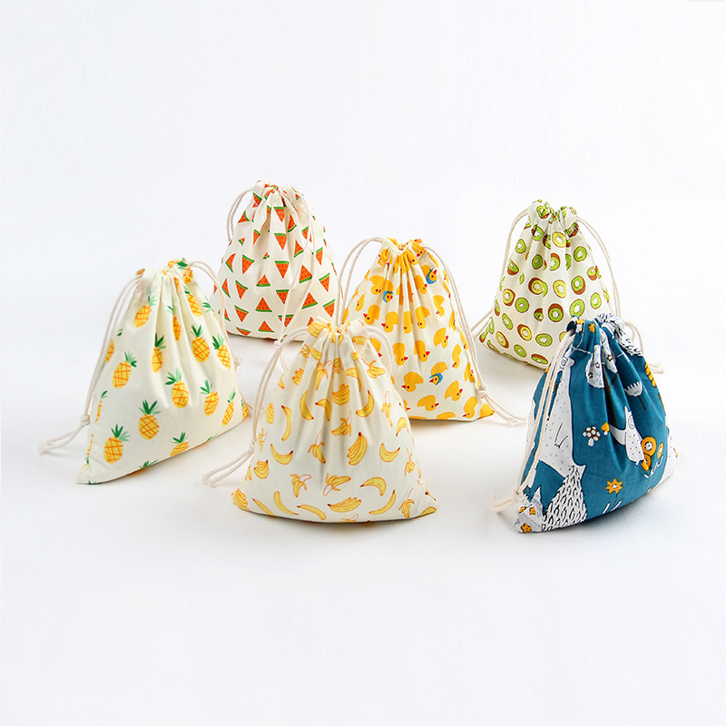 N270 printed cotton and linen storage wholesale, drawstring, tea gift, candy packaging bags, yellow banana, watermelon full figure
