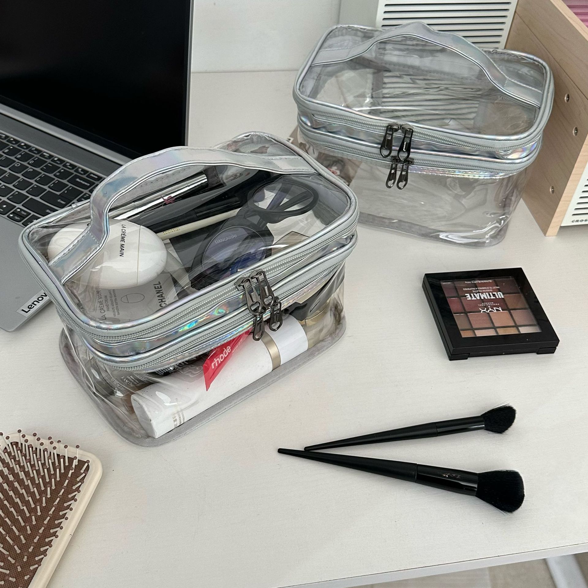 Laser transparent waterproof cosmetic bag for women 2025, new large-capacity double-layer skin care and cosmetic storage bag, toiletry bag Specification drawing