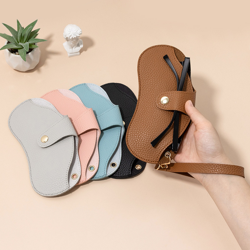 Portable sunglasses bag, sunglasses storage bag, lychee pattern glasses case, neck strap, leather glasses case clip, protective case full figure