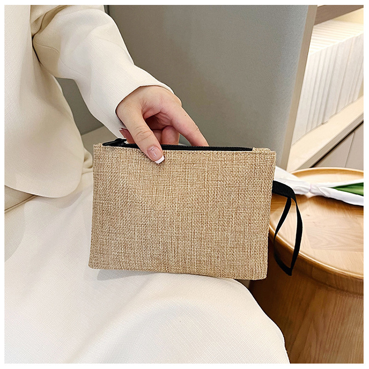 Cross-border cotton and linen clutch bag for women 2023 New style simple and trendy Haraju-style wallet bag, fashionable mobile phone pocket money bag details Picture