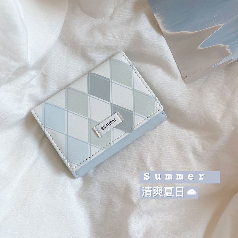 Haiyan blue checkered wallet, simple and ins-style Korean multi-functional student wallet, loose change card bag, one-piece bag with zipper Specification drawing