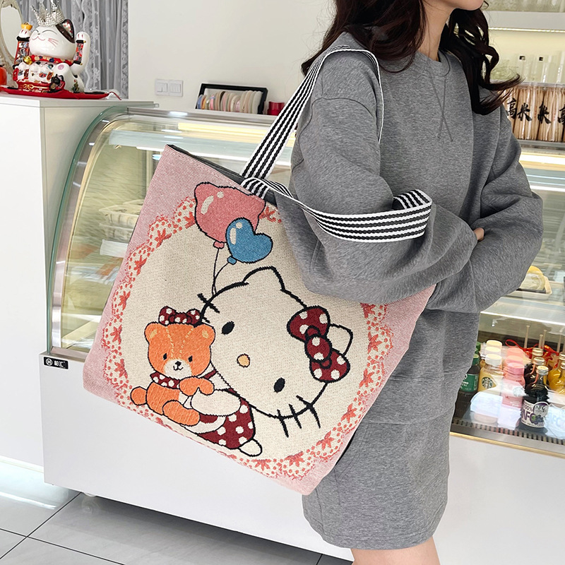 Corporate group purchase of large canvas tote bags, business live streaming of cartoon animals, elephants, KT cats, large-capacity embroidered single-shoulder bags Specification drawing