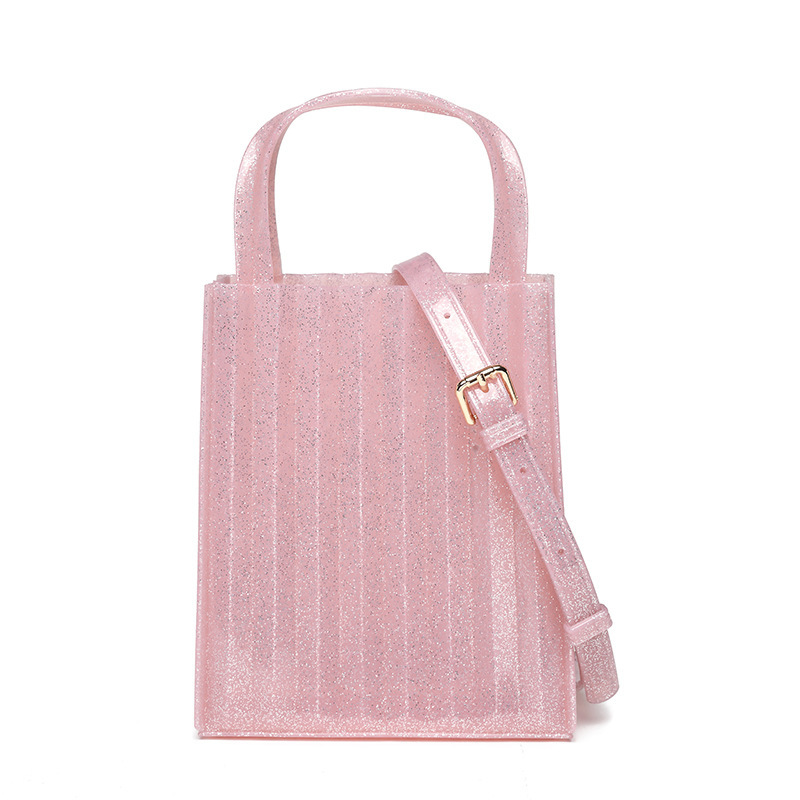2025 New PVC high-end jelly bag, women's pleated semi-transparent tote bag, fashionable single-shoulder crossbody tote bag full figure