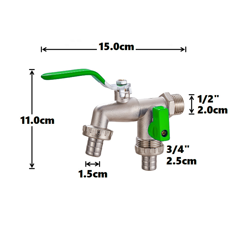 Cross-border exclusive gardening double water outlet zinc alloy faucet, one in and two out double pacifier, belt faucet [green] Application Scenario