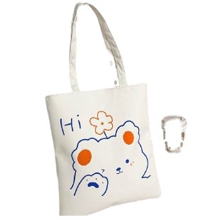 2021 Canvas new autumn new wide shoulder strap college student class book bag Large capacity casual single-shoulder handbag Item Picture