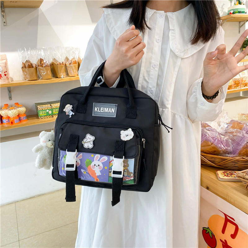 Book bag, handbag, canvas bag, large-capacity crossbody bag for girls, single-shoulder bag for primary school students, tutorial bag for classes, tutoring details Picture