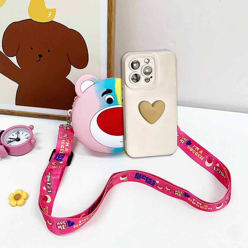 2023 New Fashion Rat Killer Pioneer Strawberry Bear Head Silicone Crossbody Bag Children's Cartoon Coin Purse Stress-relieving Bubble Application Scenario