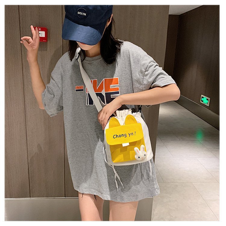 Korean campus fresh and cute cartoon rabbit bucket bag, color-blocking small bag, versatile casual single-shoulder crossbody bag undefined