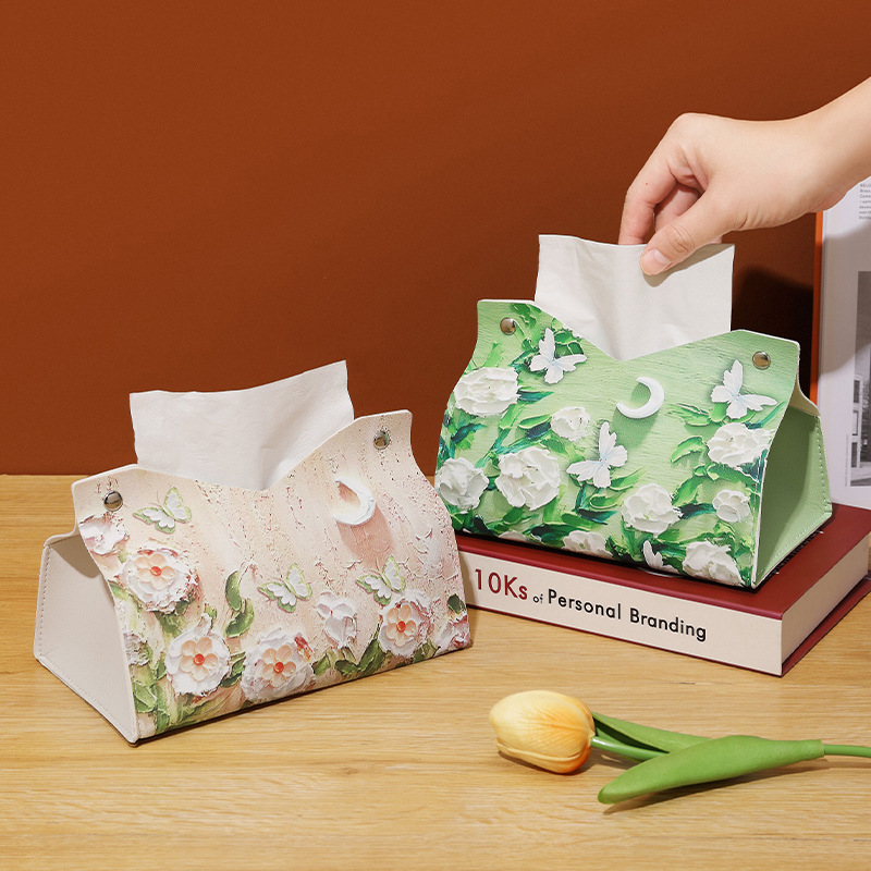 Oil painting light luxury style tissue box, living room storage paper box, toilet and dining room high appearance level, the same style of Internet celebrity tissue box full figure