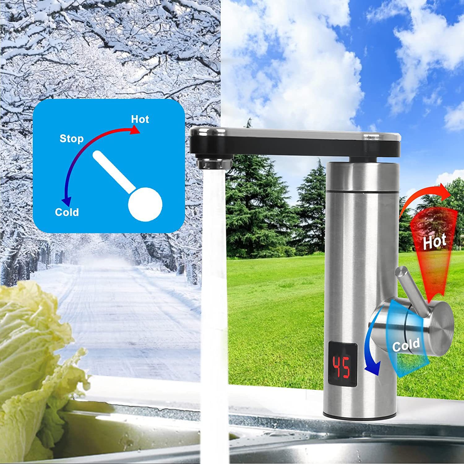 Instant kitchen stainless steel faucet, bathroom digital display quick heating faucet Specification drawing