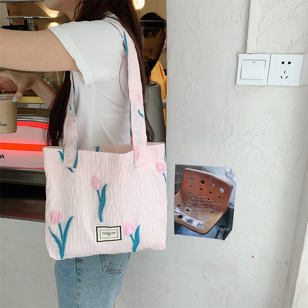 25246 Pink Tulip Combination large-capacity hand-held bento bag, Ladies' tote single-shoulder shopping bag full figure