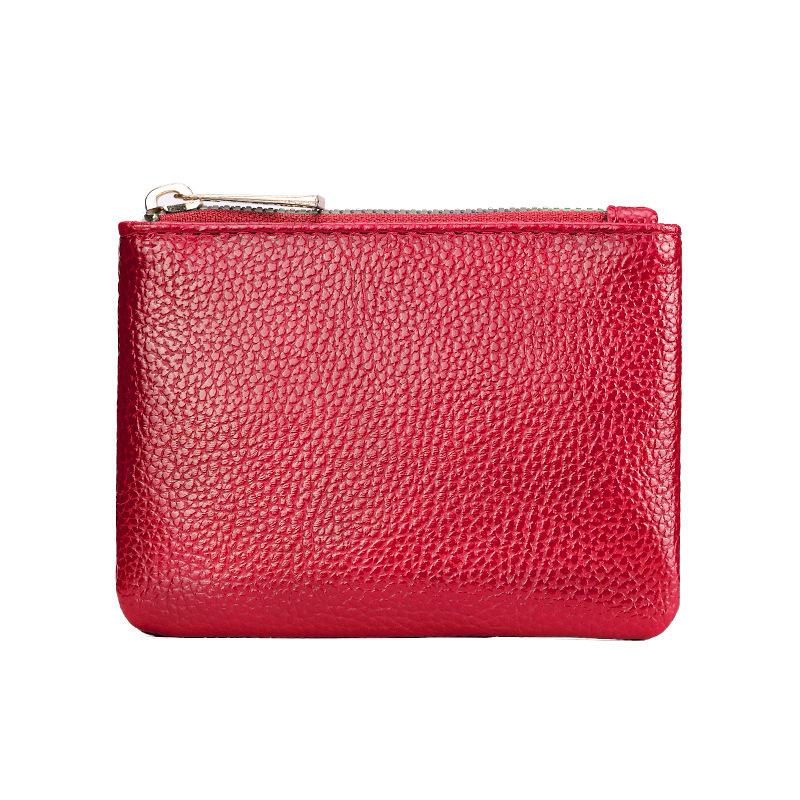 A new unisex simple zipper coin purse with lychee pattern, ultra-thin and short card, coin and key storage bag Item Picture