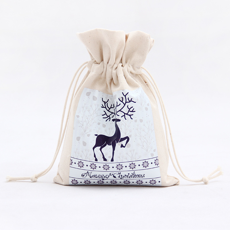 A245 logo printed canvas storage bag with drawstring closure, gift pocket, portable for Christmas packaging gifts Item Picture