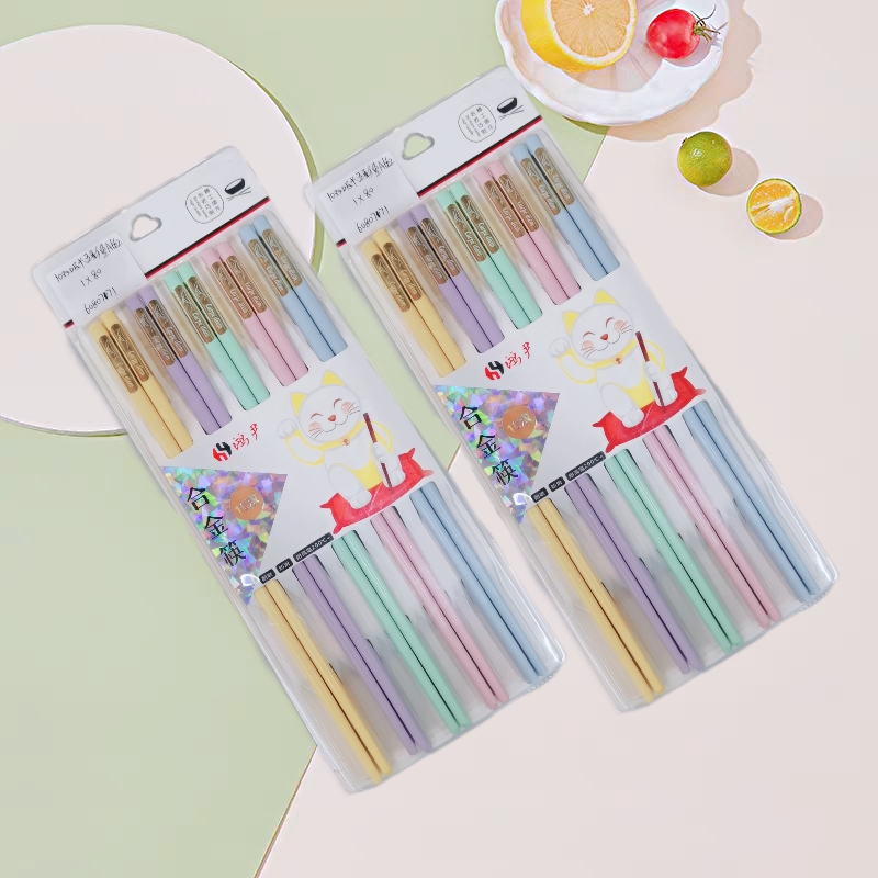 五彩鱼彩色合金筷子耐高温不发霉不打滑家用高档筷