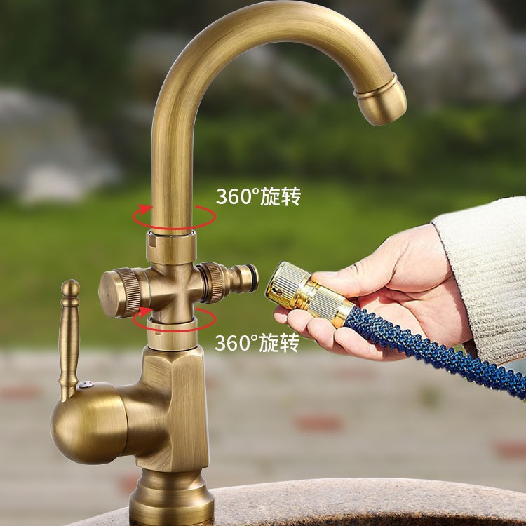 Cross-border wholesale of antique-style kitchen cold and hot washbasins, retro indoor and outdoor pure copper and all-copper faucets, complete bathroom factory full figure