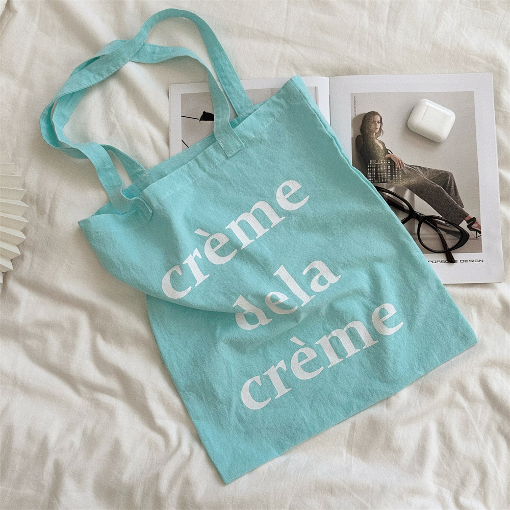4771 Summer Thin Canvas Bag, mint green canvas bag, printed letter bag, casual travel shoulder bag details Picture
