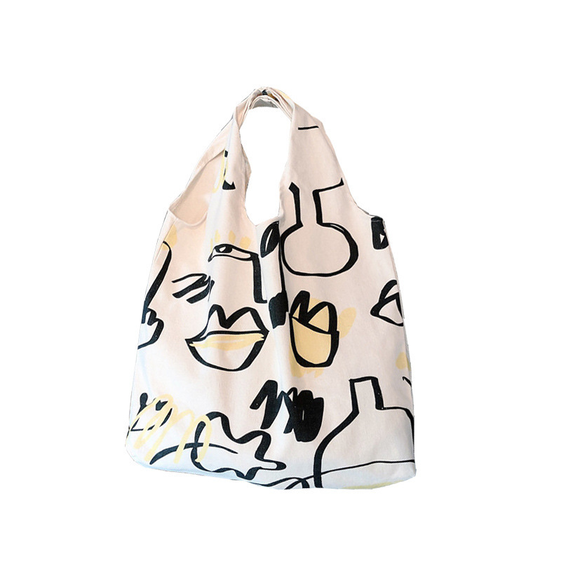 99301 Japanese laid-back style Instagram simple graffiti line single-shoulder bag, canvas bag, shopping bag, female student cloth bag Item Picture