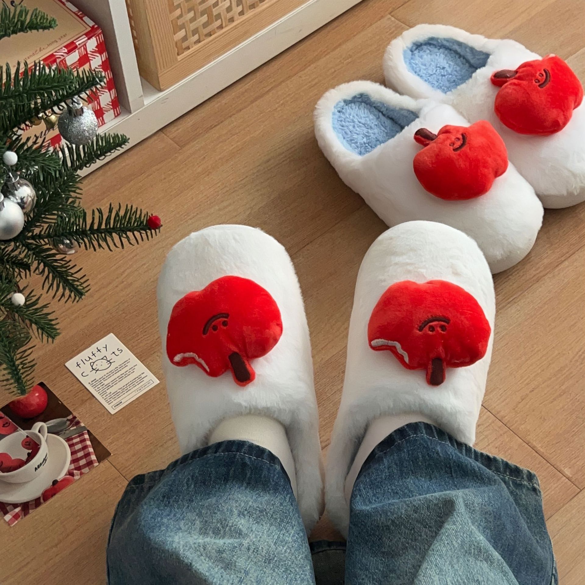 Winter home plush slippers, cute cotton slippers, women's 2024 new autumn and winter indoor thick-soled plush cotton shoes full figure