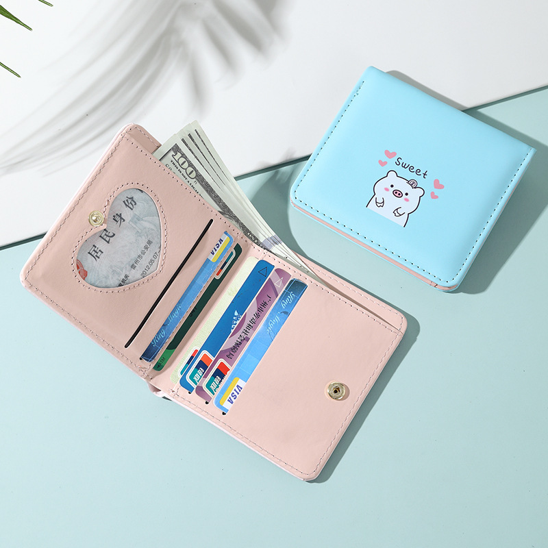 ins New 2020 new style women's folding coin purse, student Korean version piggy print card bag, one-piece consignment Specification drawing