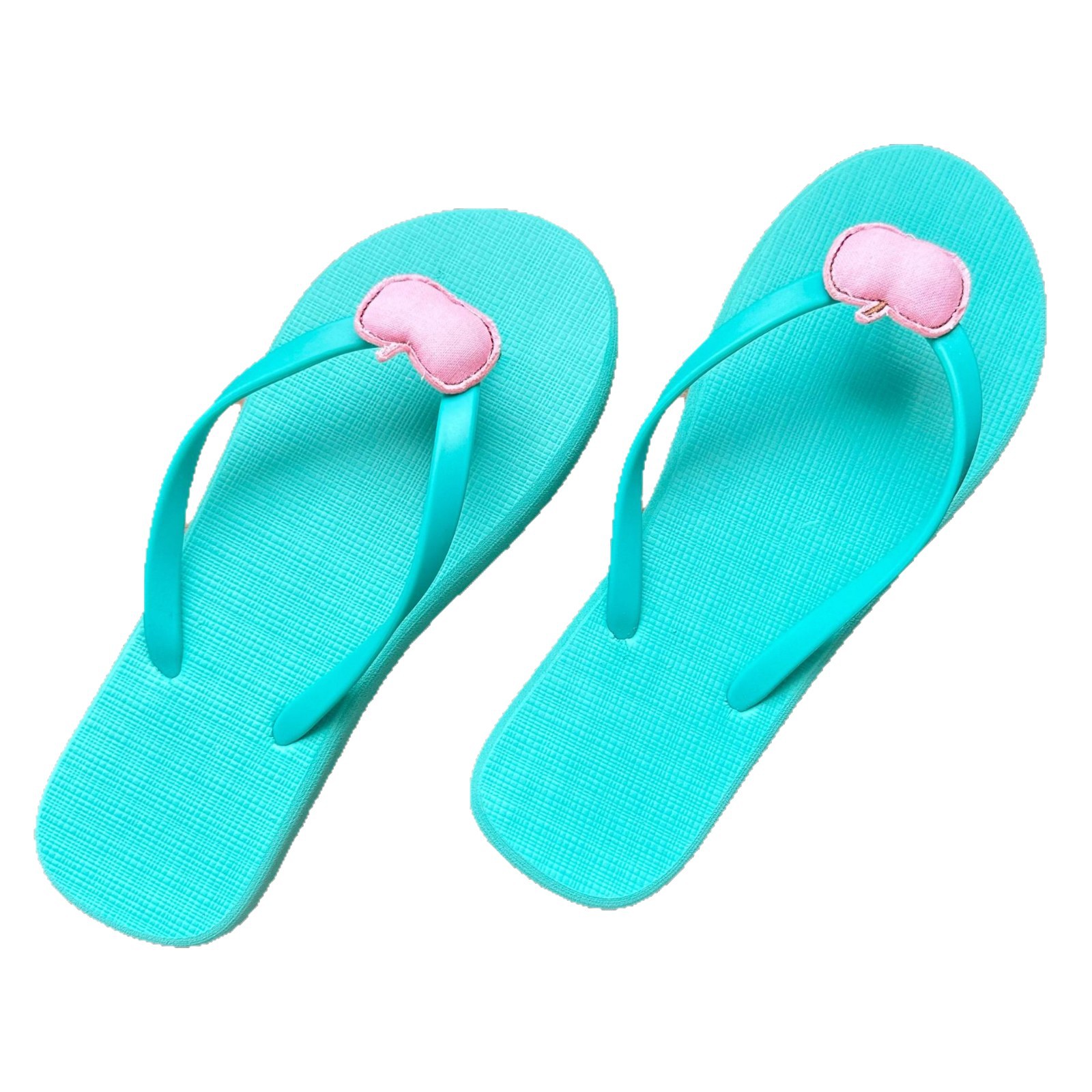 Green and pink apple herd-shaped slippers for women, sweet summer style, flip-flops, fashionable outerwear, casual flat beach slippers Item Picture