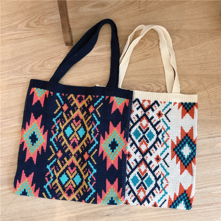 910301 New Korean-style cute ins Hyuna style student knitted tote bag, woolen single-shoulder women's fabric bag Specification drawing