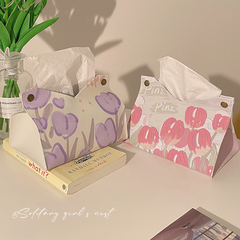 ins Home tissue box, living room tissue box, multi-functional storage, napkins, simple and modern tulip tissue box full figure