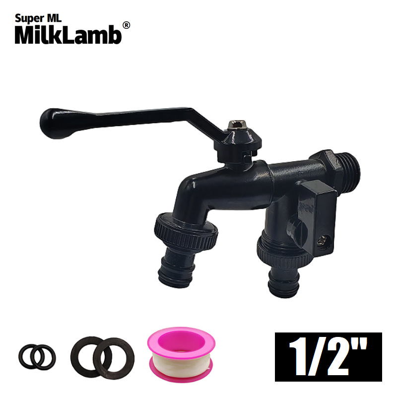 Cross-border exclusive 1/2 Gardening Double zinc alloy faucet, one in and two out double pacifier faucet [All black full figure