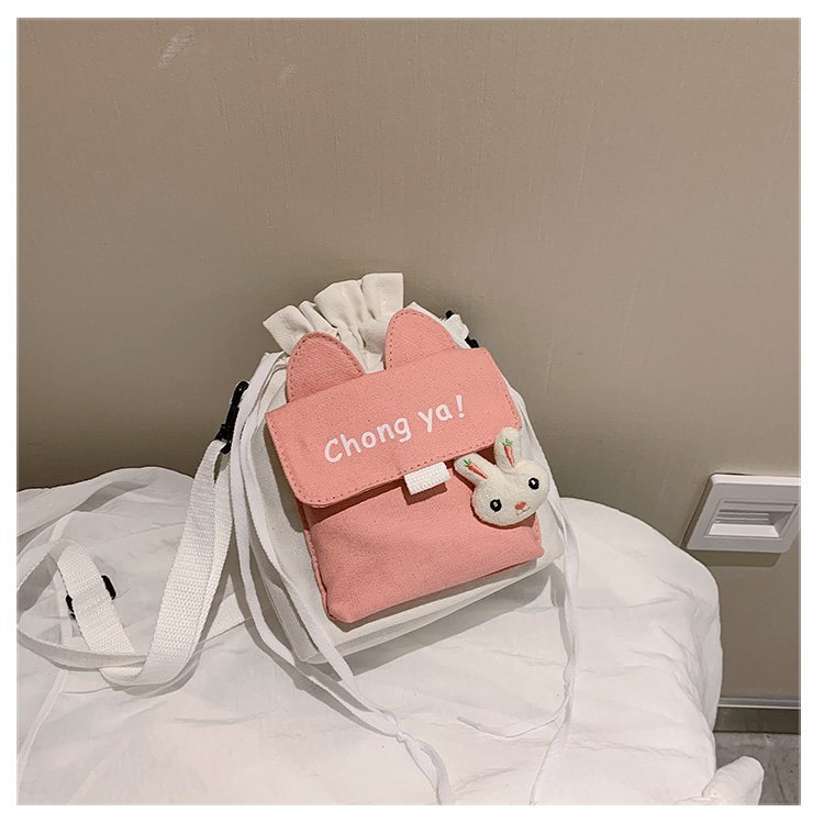Korean campus fresh and cute cartoon rabbit bucket bag, color-blocking small bag, versatile casual single-shoulder crossbody bag undefined