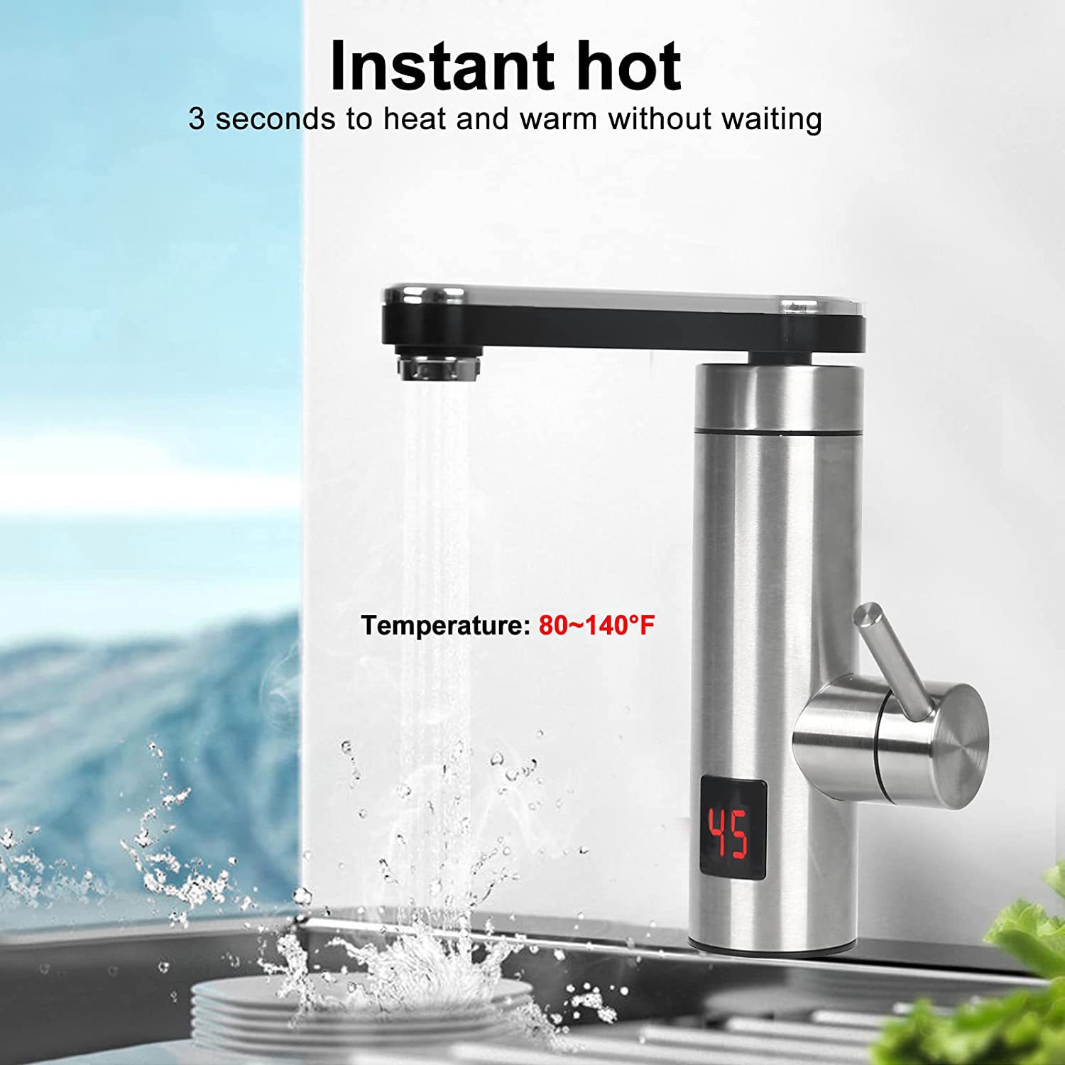 Instant kitchen stainless steel faucet, bathroom digital display quick heating faucet full figure