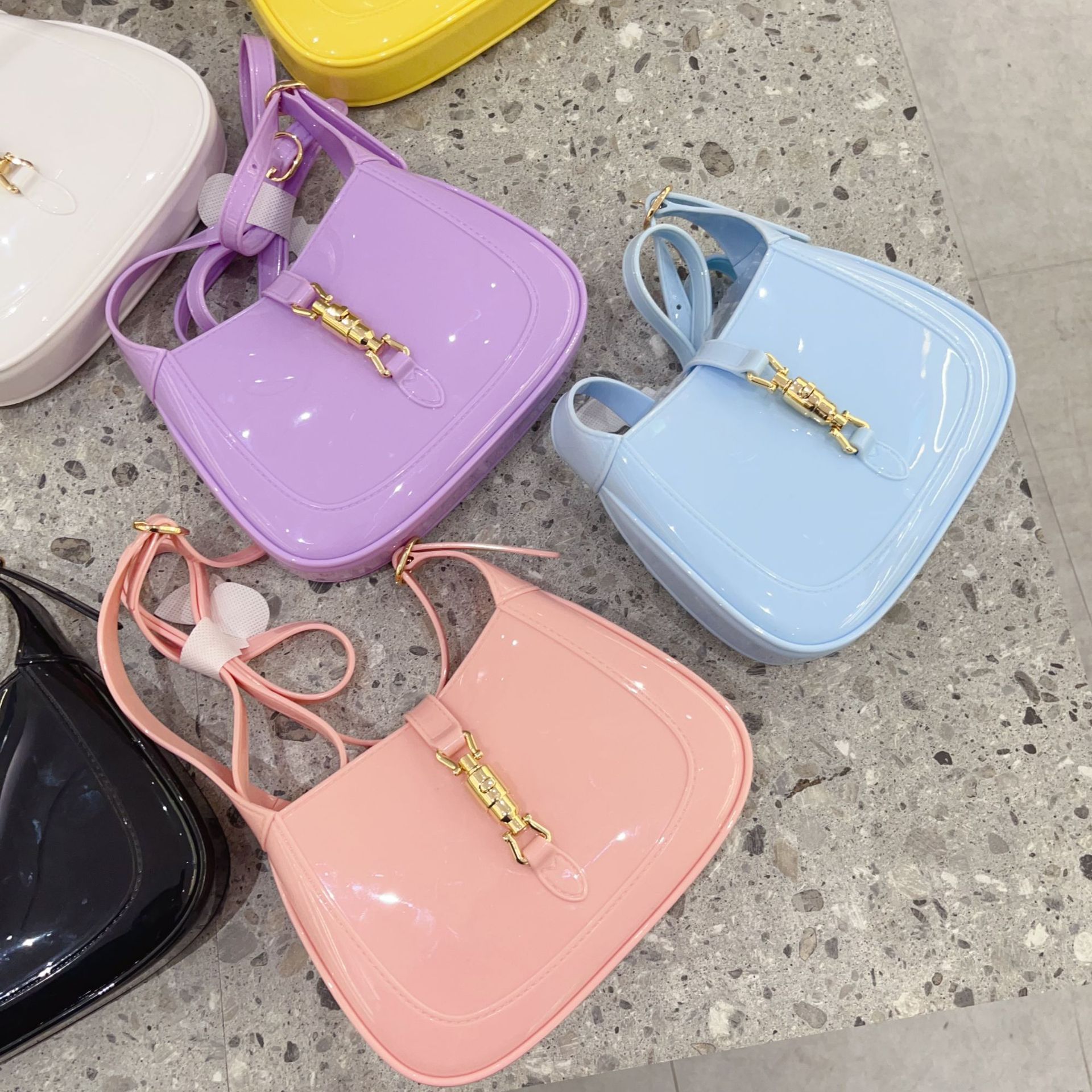 2025 New PVC single-shoulder women's small bag, candy-colored hand-carry crossbody trendy and fashionable casual lock bag details Picture