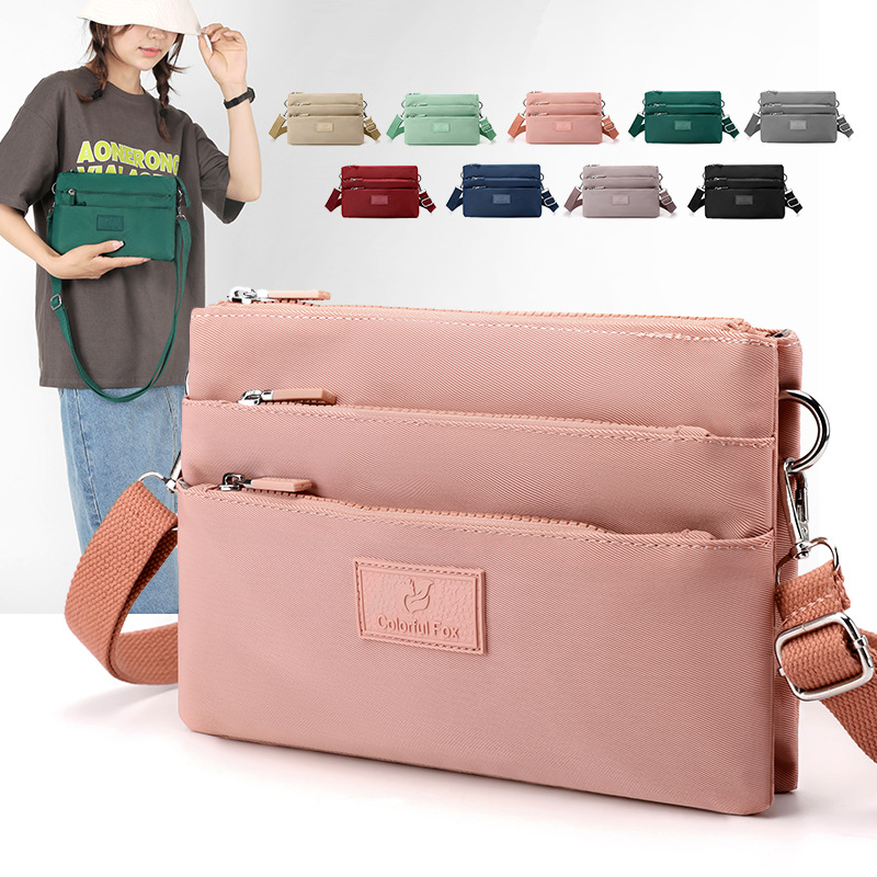 Colorful fox crossbody bag for women, large-capacity multi-layer single-shoulder bag, Japanese style, simple and versatile, water-resistant bag full figure