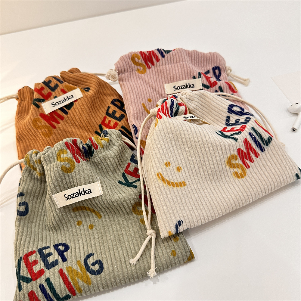 32133 drawstring drawstring opening storage bag, corduroy small bag, dust-proof jewelry storage, small bag for organizing student sundries details Picture
