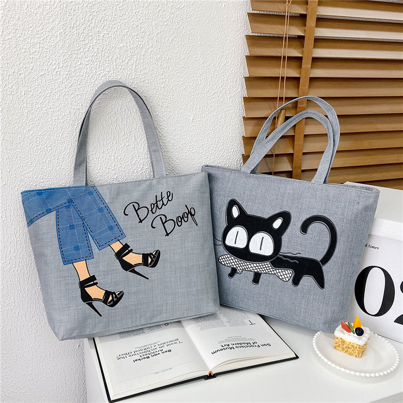 Wholesale of trendy and personalized women's single-shoulder canvas bags with printed Korean style and large capacity details Picture