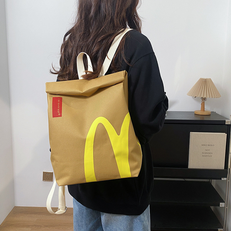 The new popular bags are McDonald's large-capacity backpacks, casual backpacks, hamburger paper bags, and student class bags Specification drawing