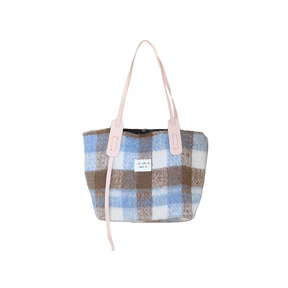 31295 Maillard large-capacity checkered bag for women's commuter single-shoulder bag, woolen style, 2023 Autumn/Winter new women's bag Item Picture