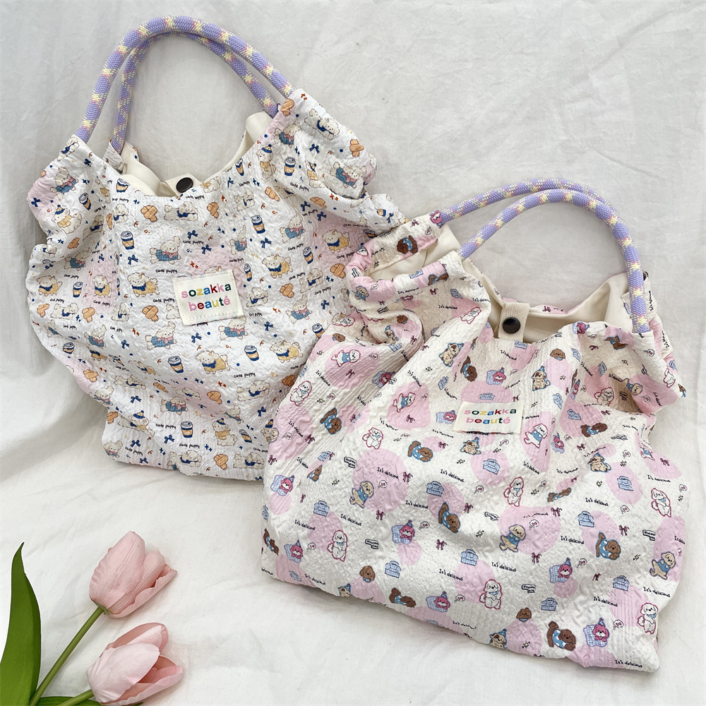 5444 [Copyright Edition] Rope handbag, embossed canvas bag, shopping bag for girls, student girls Application Scenario