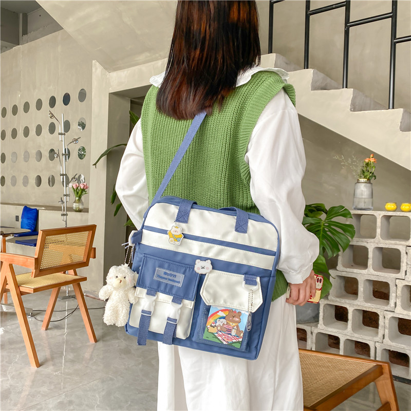 Children's canvas tutorial bag, hand-held bag, waterproof large capacity, double-shoulder tutorial bag, primary school students' single-shoulder crossbody bag Specification drawing