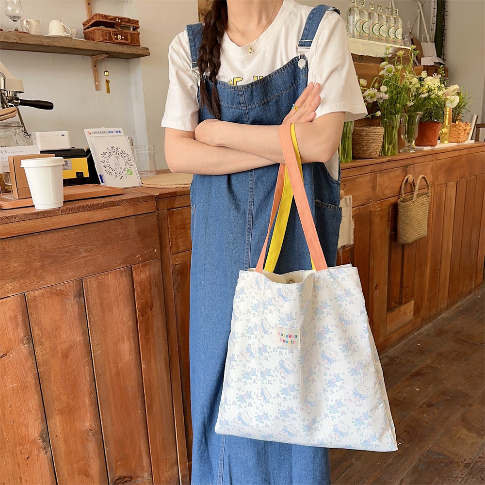 4431 Canvas bag, women's single-shoulder bag, large-capacity handbag, student bookbag, double-layer new tote bag Specification drawing