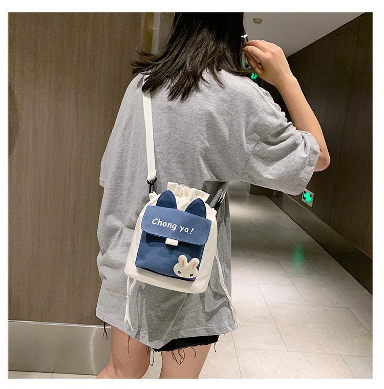 Korean campus fresh and cute cartoon rabbit bucket bag, color-blocking small bag, versatile casual single-shoulder crossbody bag undefined