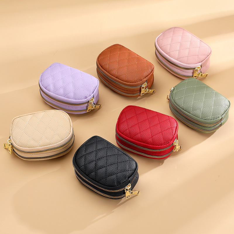 New cross-border direct sales diamond-shaped embroidered thread coin purse, keychain storage bag, double-zipper, large-capacity card case for women details Picture