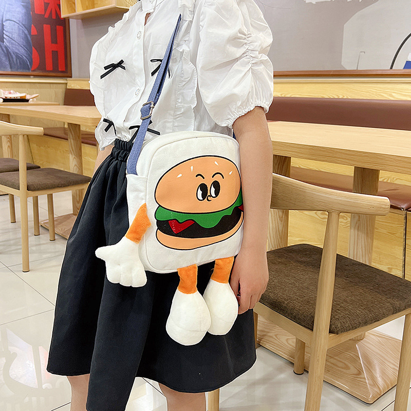 Japanese cartoon hamburger canvas small bag 2022 new Summer fashion, funny, ugly and cute Instagram single-shoulder crossbody bag Application Scenario
