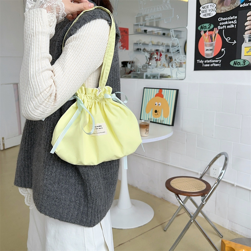 52222 Mint green handbag, small and exquisite small cloth bag, solid color simple drawstring bag, student portable single-shoulder bag full figure