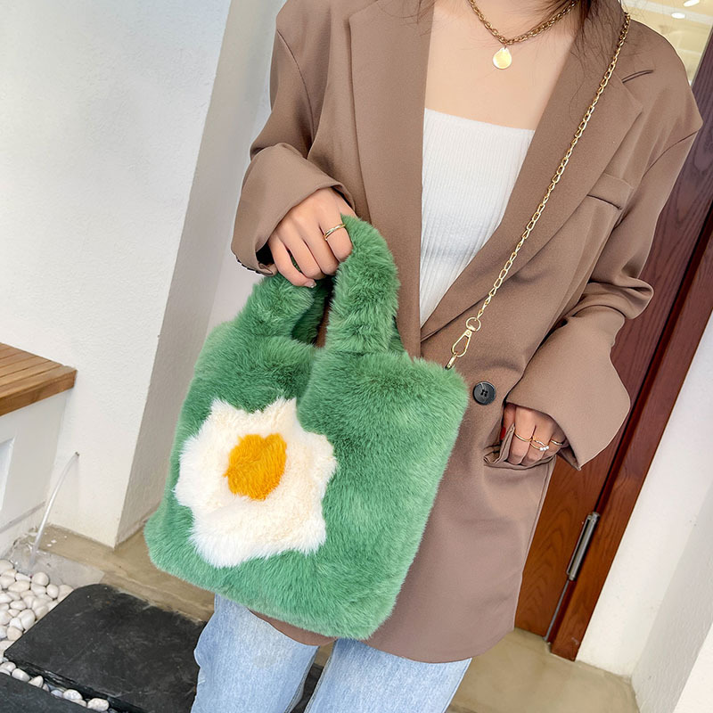 New autumn and winter plush handbag, fried egg flower boiled egg plush bag, ins style single-shoulder crossbody chain bag Specification drawing