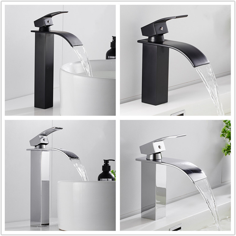 Waterfall basin, faucet, hot and cold, all-copper washbasin, washbasin, bathroom cabinet, black bathroom countertop basin, cross-border full figure