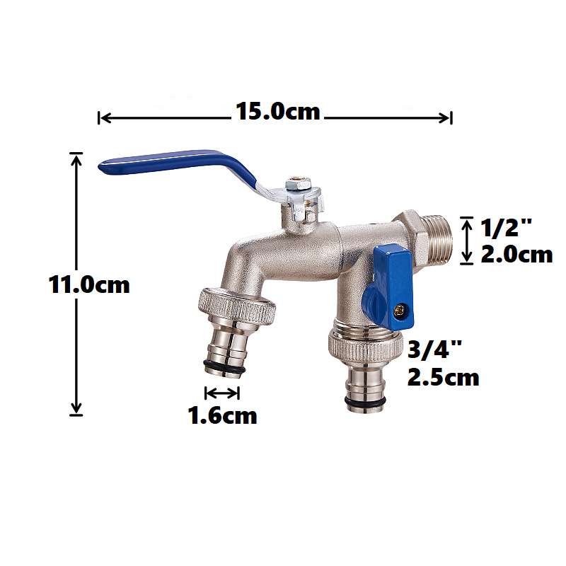 Cross-border exclusive gardening double water outlet zinc alloy faucet, one in and two out double pacifier, belt faucet [Blue] details Picture