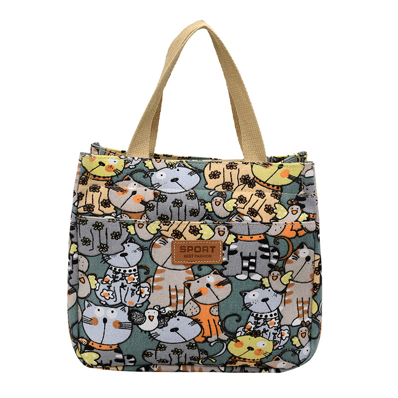 Korean-style fresh and light printed handbag, lunch box for female office workers, lunch box bag, canvas small bag, hand-carried bag, cross-border Item Picture