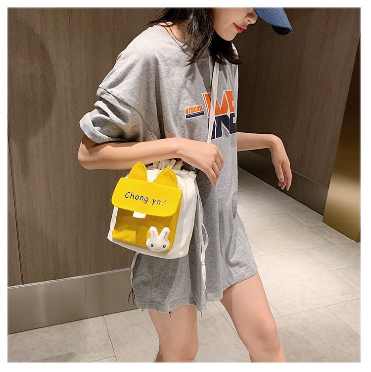 Korean campus fresh and cute cartoon rabbit bucket bag, color-blocking small bag, versatile casual single-shoulder crossbody bag undefined