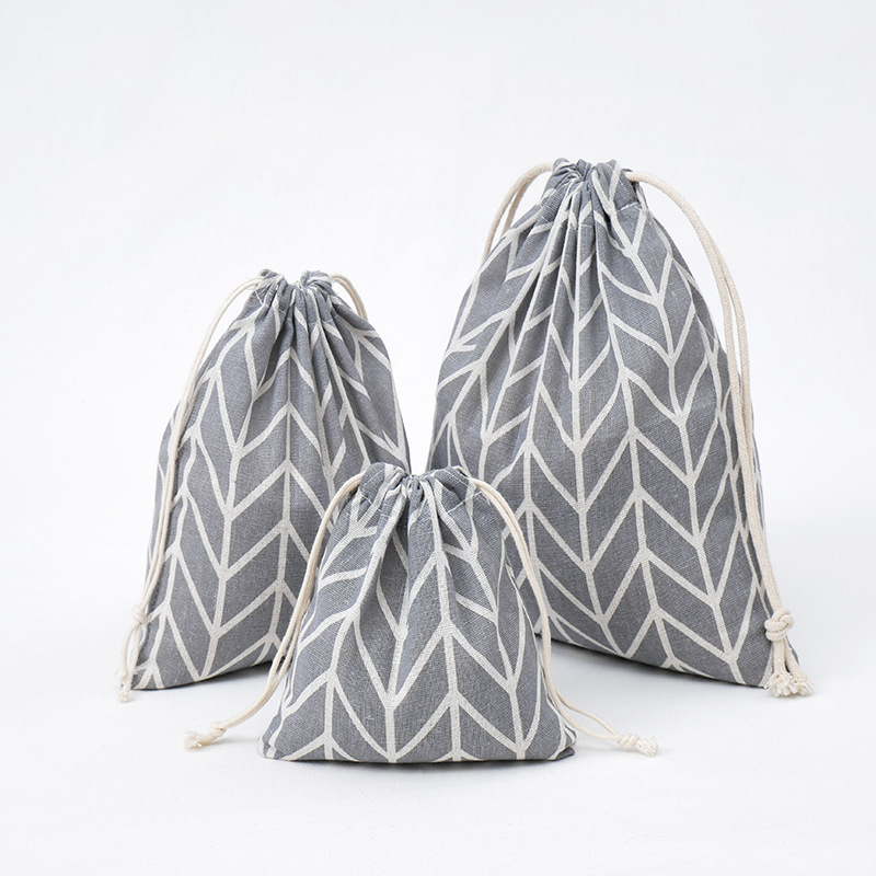 N298 printed cotton and linen storage wholesale, drawstring, tea gift, candy packaging bags, rural style creative cloth bags full figure