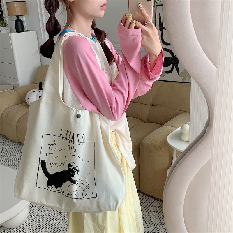 36271 Summer New printed single-shoulder bag, student class canvas bag, cartoon tote bag, large-capacity vest bag Specification drawing